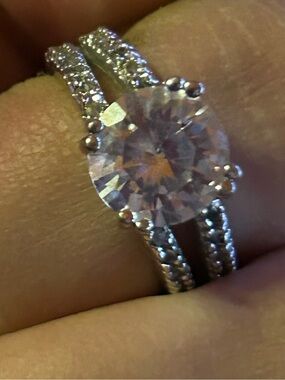 Diamond Simulate Solitaire with Diamonds Wedding Band